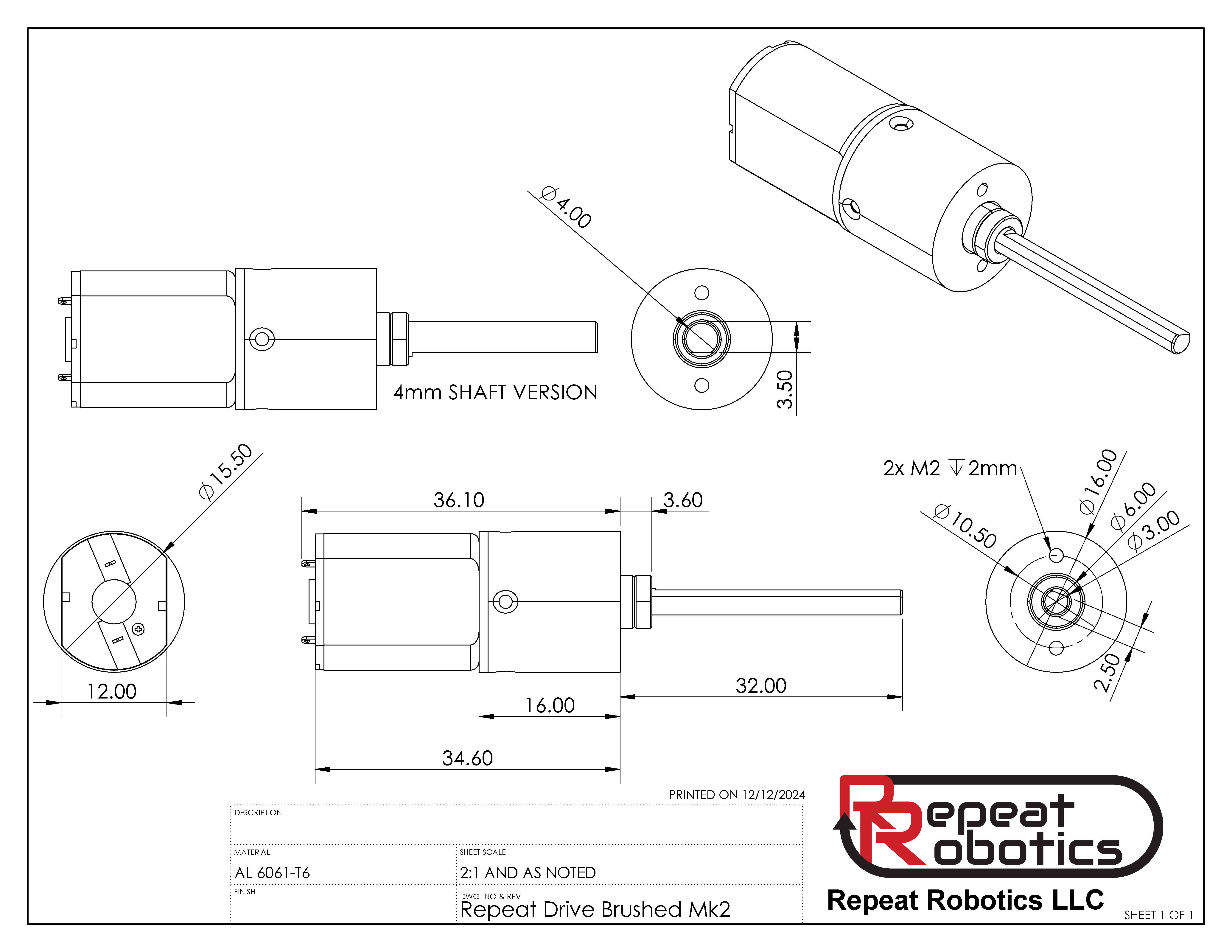 配重(1lb)驱动电机的标准。高功率030有刷电机匹配16毫米22.5-1行星齿轮箱